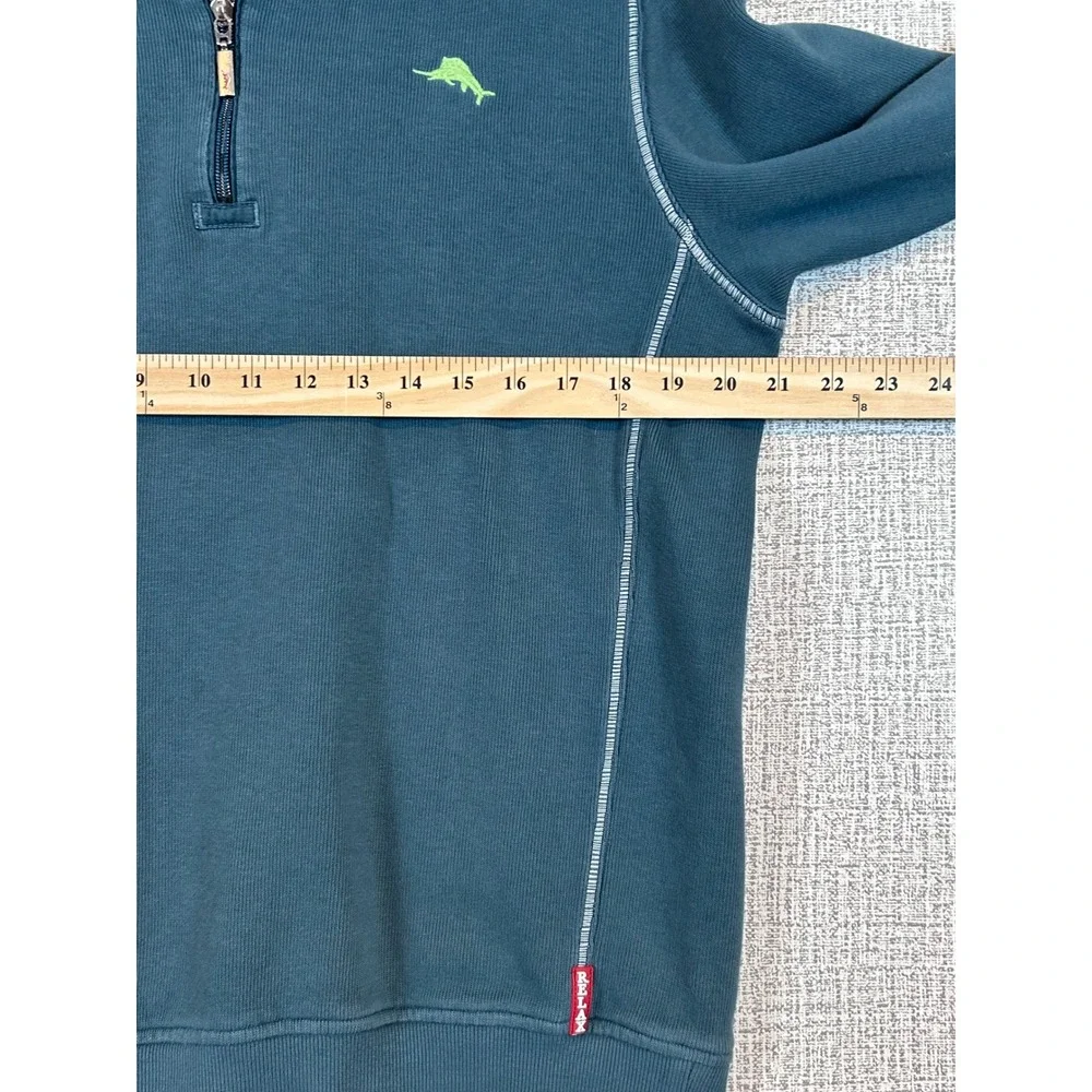 Tommy‎ Bahama Relax Mens •M• Teal Blue Beachy Quarter Zip Layering Coastal Prep